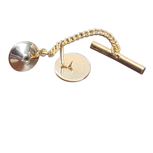 Vintage Dolan & Bullock Gold filled Circe disc setting Tie Tack Chain & Bar - Picture 3 of 7